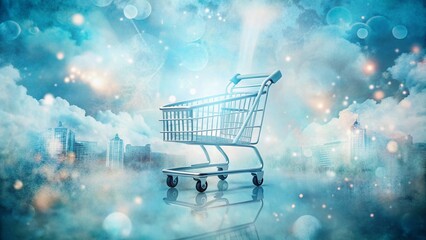 Soft Pastel Blue Watercolor Double Exposure Online Shopping Background