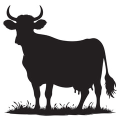 Cow graphic icon. Cow black silhouette isolated on white background. Vector illustration. animal silhouette vector.