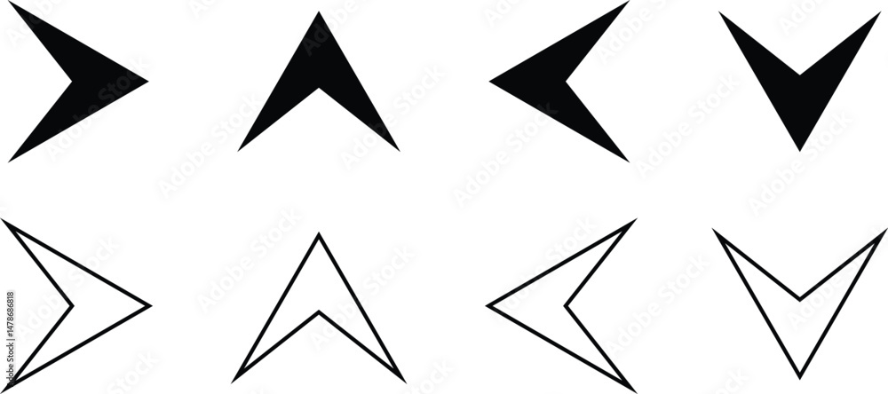 Poster set of black different direction pointer arrow vector illustration.