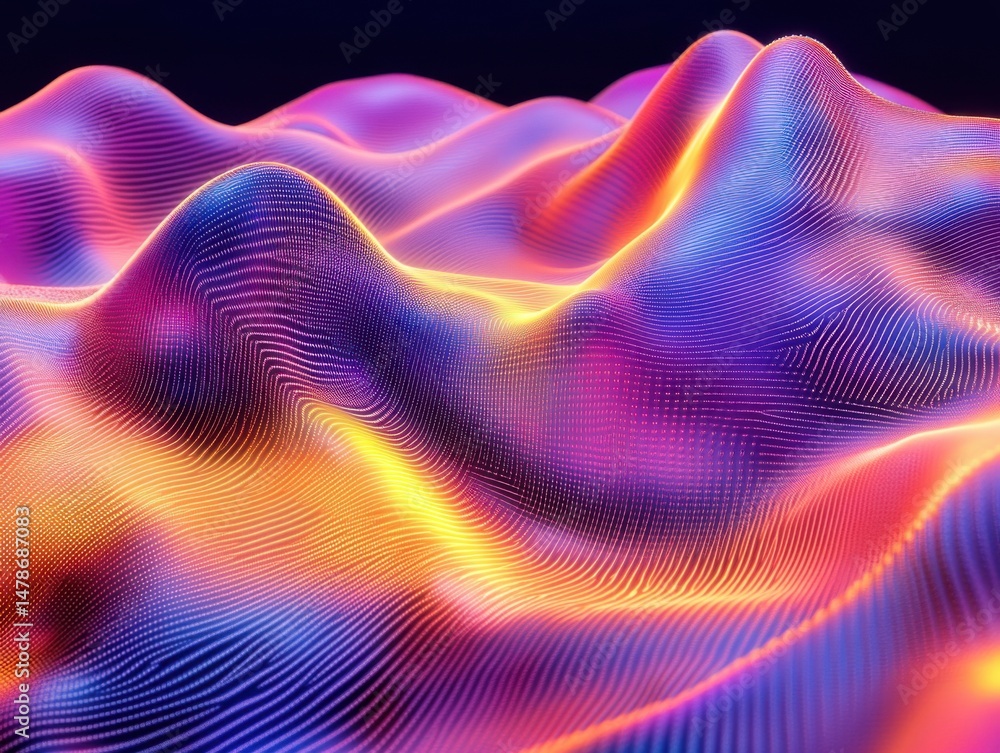 Aufkleber abstract landscape of glowing data points forming colorful waves digital art style concept backgroun