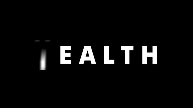 "Health - Wealth" text animation on black background. Concept of success, business, motivation and inspirational.