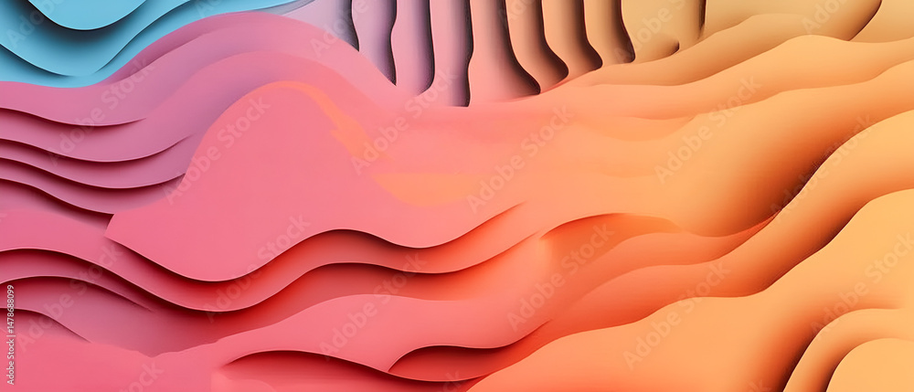 Poster abstract layered waves with soft pastel gradient colors creating a modern and elegant artistic backg
