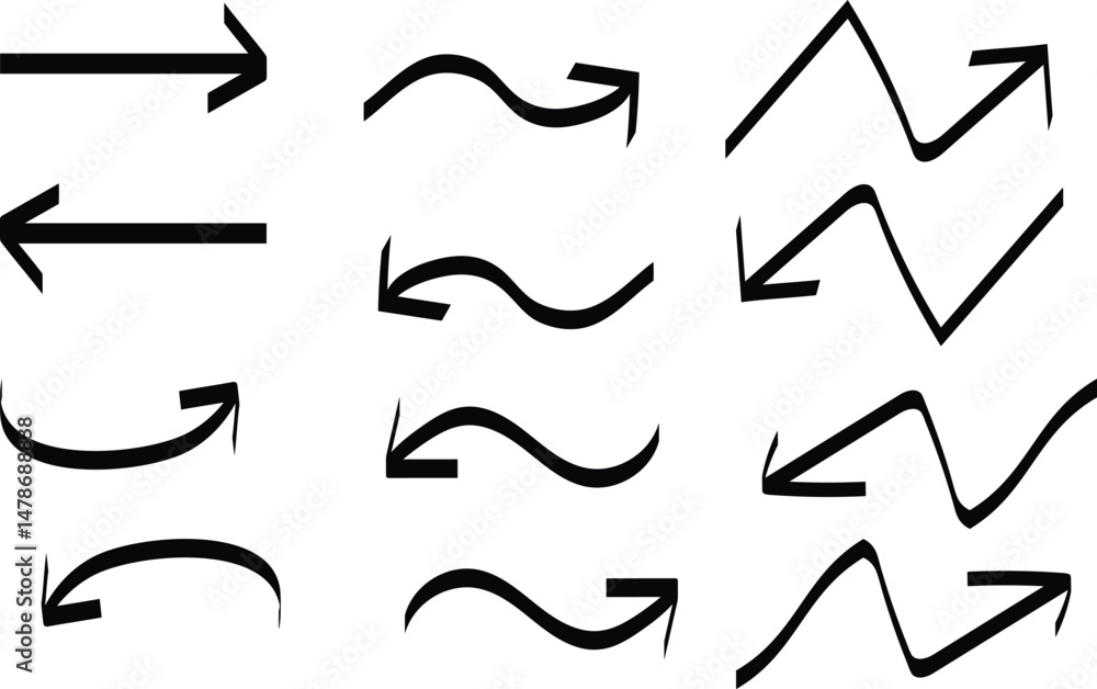 Aufkleber set of black arrow pointer symbol. curve arrow direction pointer symbol vector illustration.
