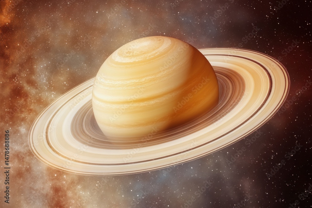 Poster saturn planet with rings in outer space exploration view of gas giant with stars in background astro