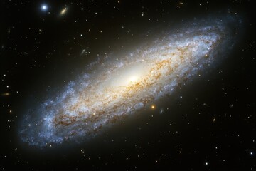 Fototapeta premium Spiral Galaxy NGC 891 Shines in Deep Space Detailed View from Earth Observation Astronomy Photography