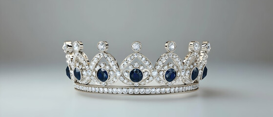Elegant Silver Tiara With Diamonds And Sapphires