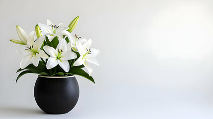 Pixel Art White Lilies In Black Vase