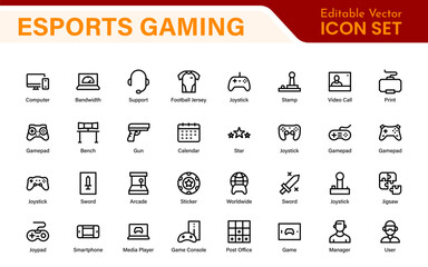 Esports Gaming Icon Pack – Modern Outline, Vector, and Line Art Illustrations for Tournaments, Teams, Players, Games, and Digital Design