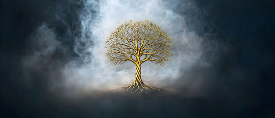 Golden Tree Design With Dark Background