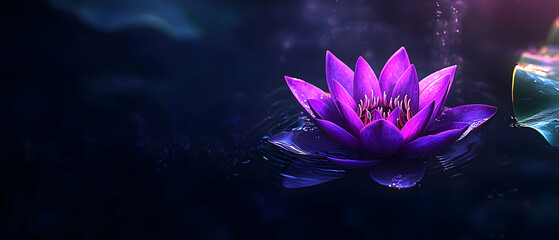 Purple Lotus Flower In Dark Water
