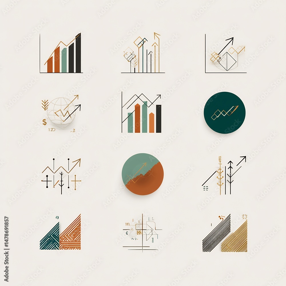 Poster Abstract Data Visualization: Modern Minimalist Chart and Graph Collection Set