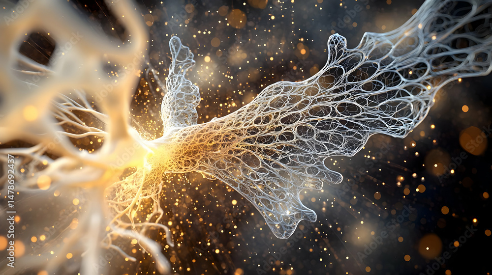 Poster abstract neural network design with glowing particles