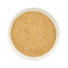 top view flat lay pile of amaranth seed grain whole in white bowl cutout