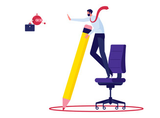 Artificial intelligence vs human concept, protect job form stealing by robot or artificial intelligence, businessman Drawing Circle Around Office Chair