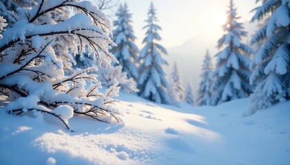 Frozen snow landscape, icy branches, winter wonderland , white, frozen water