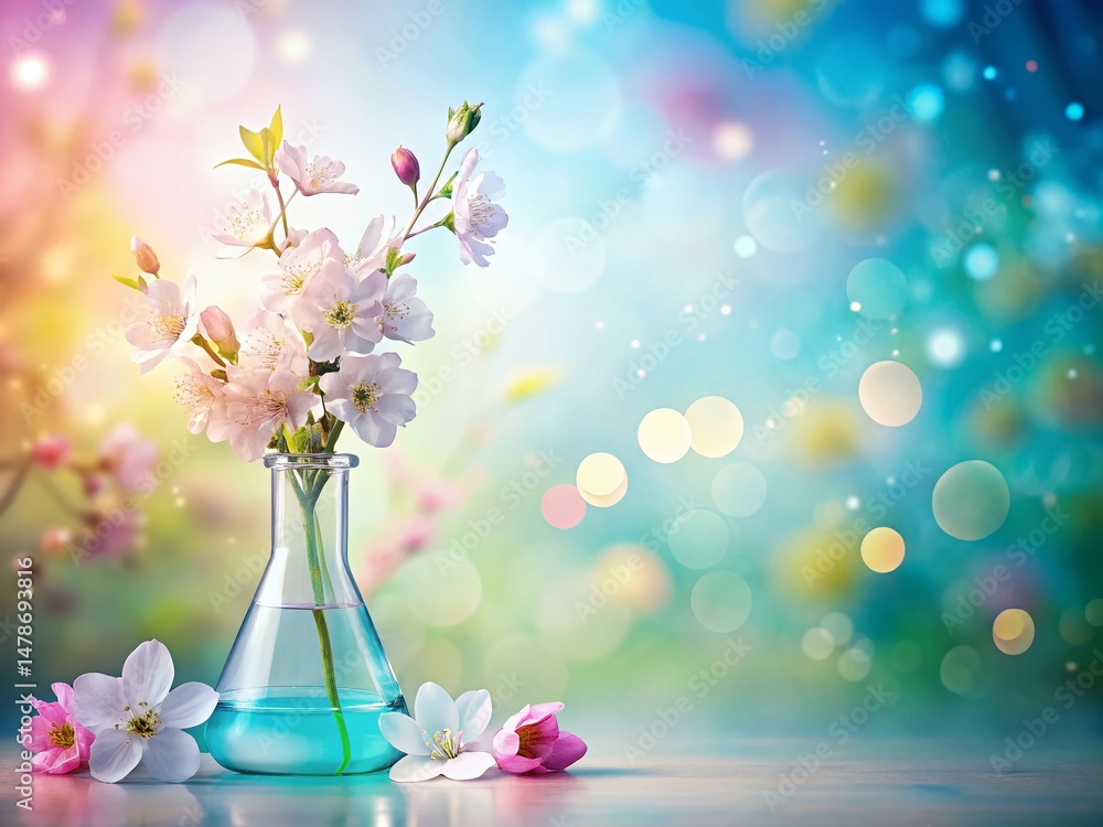 Poster spring science lab: floral abstract background with copy space