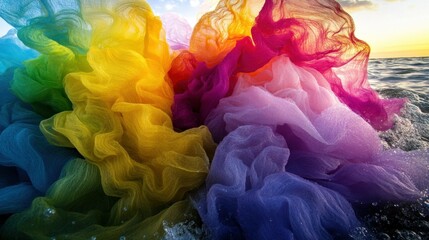 Fototapeta premium Colorful flowing fabrics on water