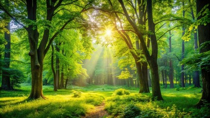 Fototapeta premium Tranquil Forest Glade: Lush Foliage, Peaceful Clearing, Nature Photography, Serene Woods