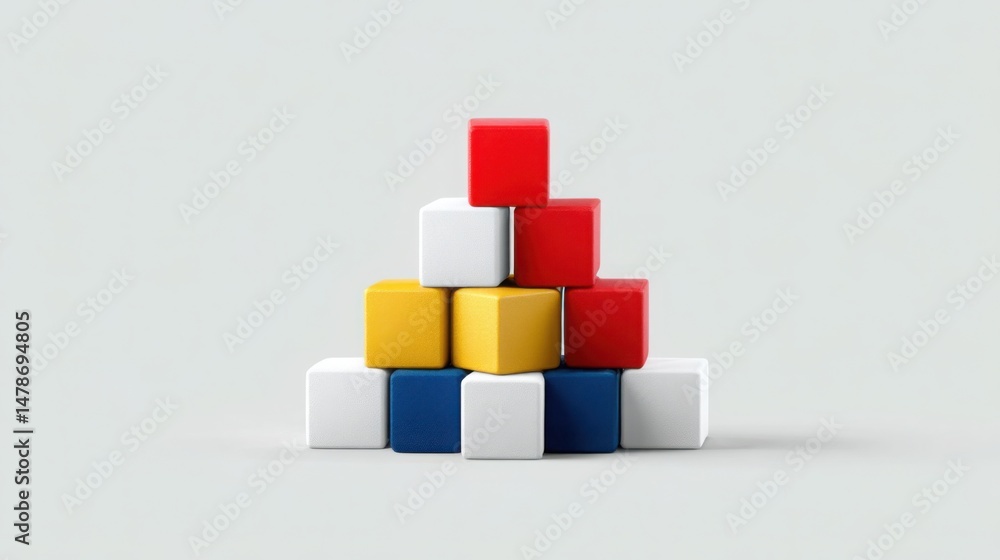 Poster a stack of colorful cubes representing structure and organization in a creative and playful environm