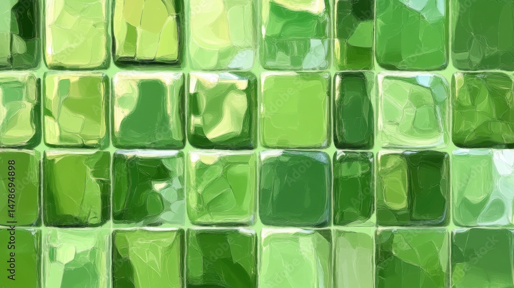 Poster abstract green tile mosaic background close up view fresh spring colors artistic impression texture 