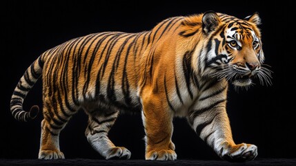 Obraz premium Majestic tiger in profile, striding forward