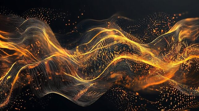 An abstract futuristic wallpaper featuring flowing digital waves, circuit like patterns, and dynamic cyber inspired elements in modern digital art style