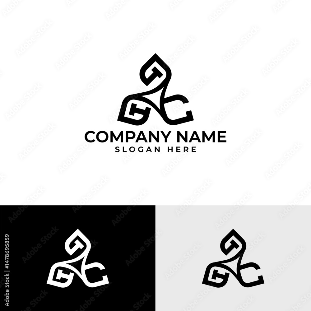 Poster a unique, black logo features an abstract monogram combining the letters 