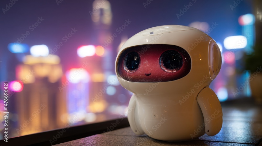 Aufkleber colorful toy with a cityscape background capturing playful imagination and urban environment in an e