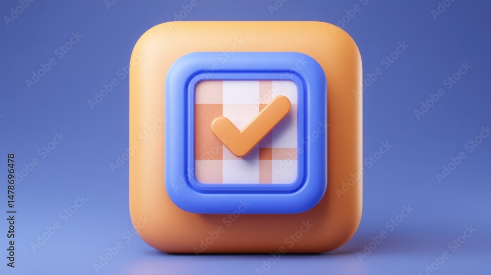 Poster check mark featured on a square button signifying approval and success in automation and trade feedb