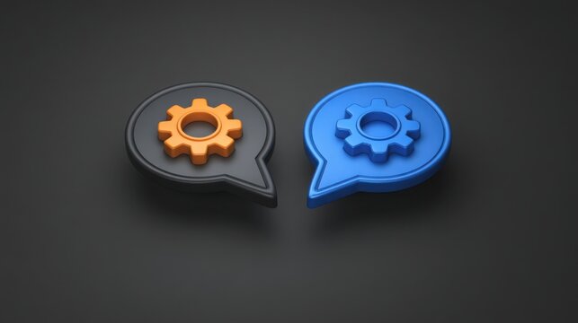Two distinctly colored gears interlocking to represent automation and ai learning loops in a dynamic industrial setting