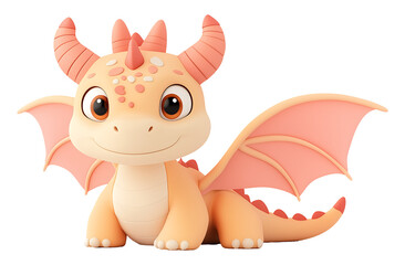 Adorable 3D-rendered dragon cartoon character with bright colors and a cheerful expression. Perfect for kids' content, games, or playful designs. Isolated on a transparent background.