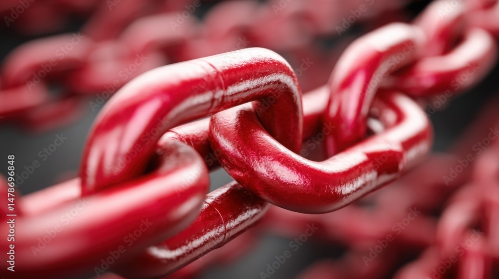 Poster vivid red chain displaying strength and connectivity against a neutral background in trend and desig