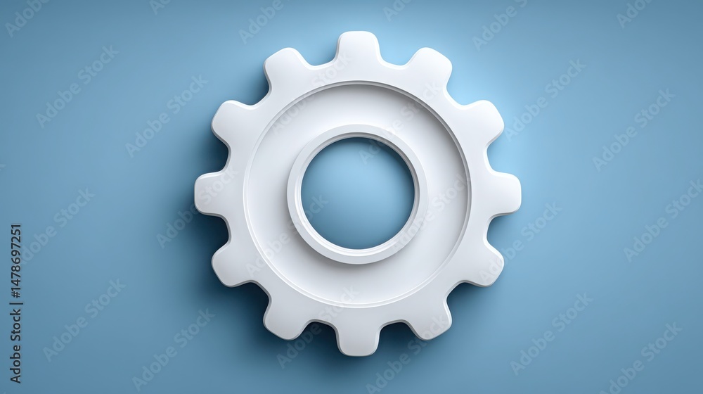 Poster white gear wheel on a blue background symbolizing autonomous execution and ai-initiated task managem