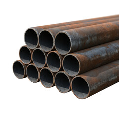 Stack of metallic steel pipes, ready for industrial construction