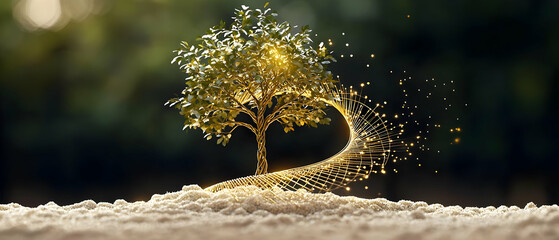 Digital Art Glowing Tree On Blurred Background