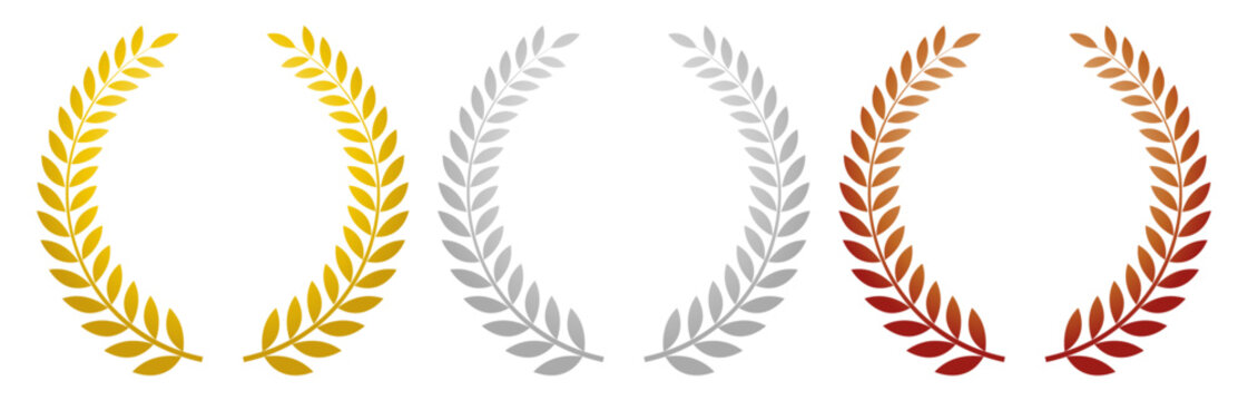 月桂冠 葉冠 シンプルなエムブレムの素材3種類セット ゴールド シルバー ブロンズ