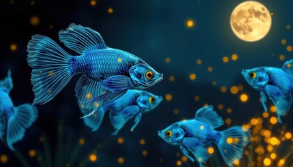 Fototapeta premium Beautiful Tropical Fish in a Dark Aquarium