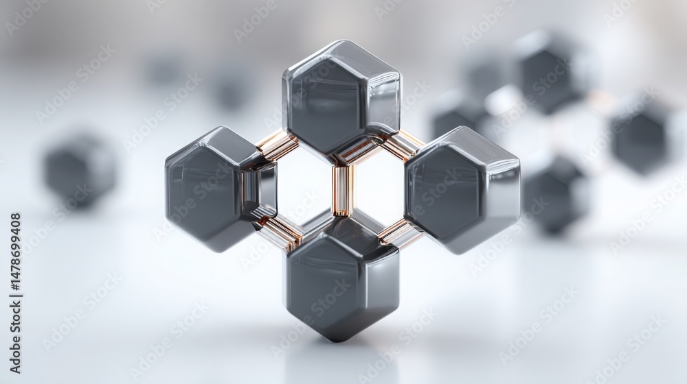 Poster group of interconnected hexagons illustrating the concept of decentralized asset management in a mod