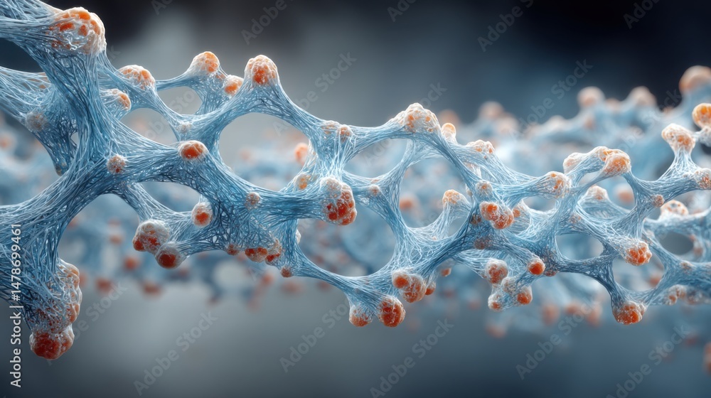 Poster intricate molecular structure with distinct orange spheres representing innovation in trustless inco