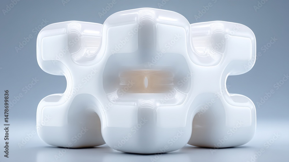 Poster intriguing design of a white object with a brown centerpiece symbolizing blockchain-sequenced divide