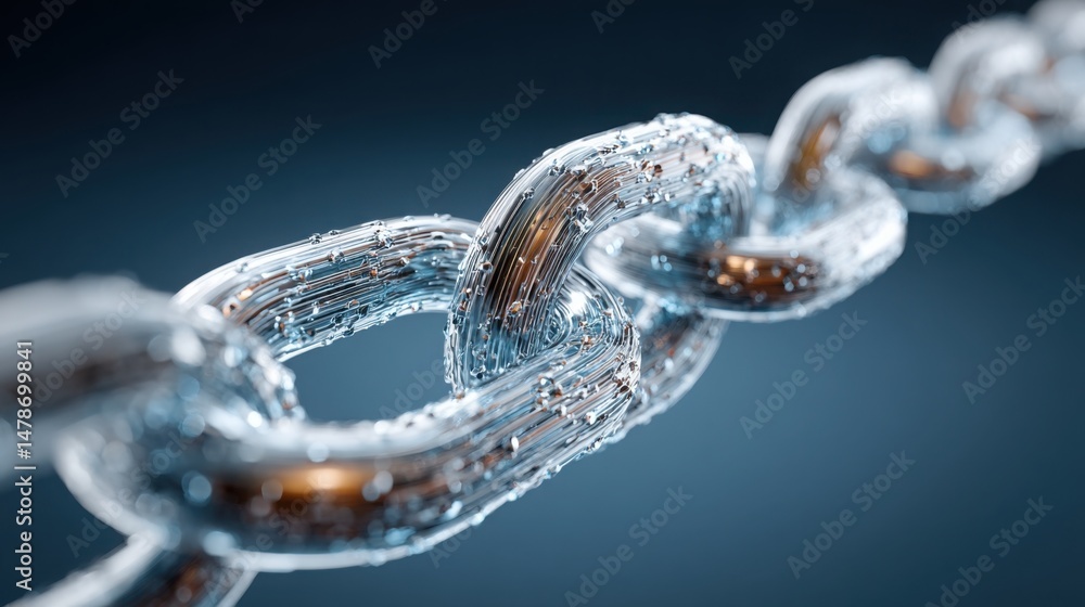 Poster engaging image of a chain with a chain link illustrating blockchain-synced confidence model and trus