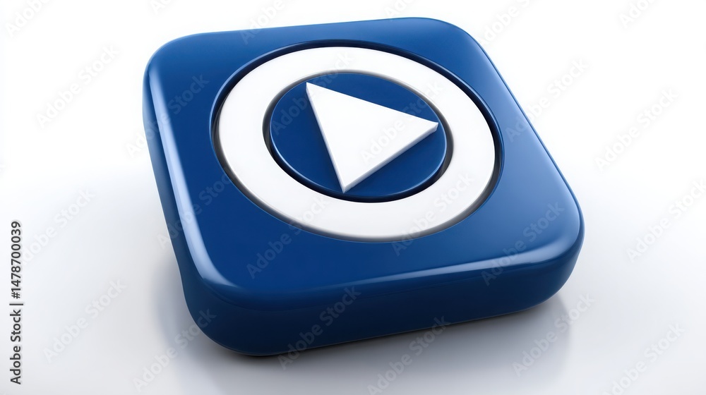 Poster vibrant blue play button signifying decentralized decision-making in blockchain technology and inter