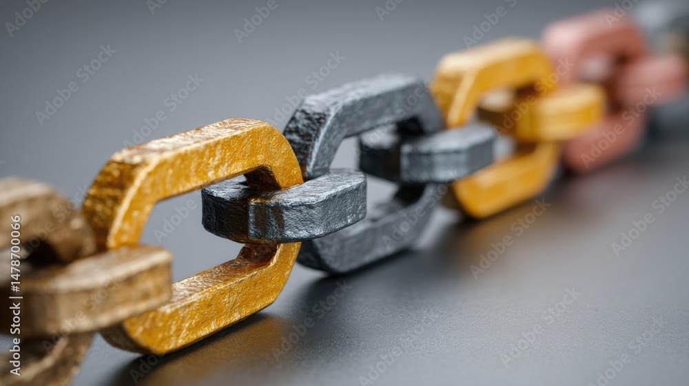 Poster chain featuring a gold link symbolizing the importance of smart contracts within blockchain technolo