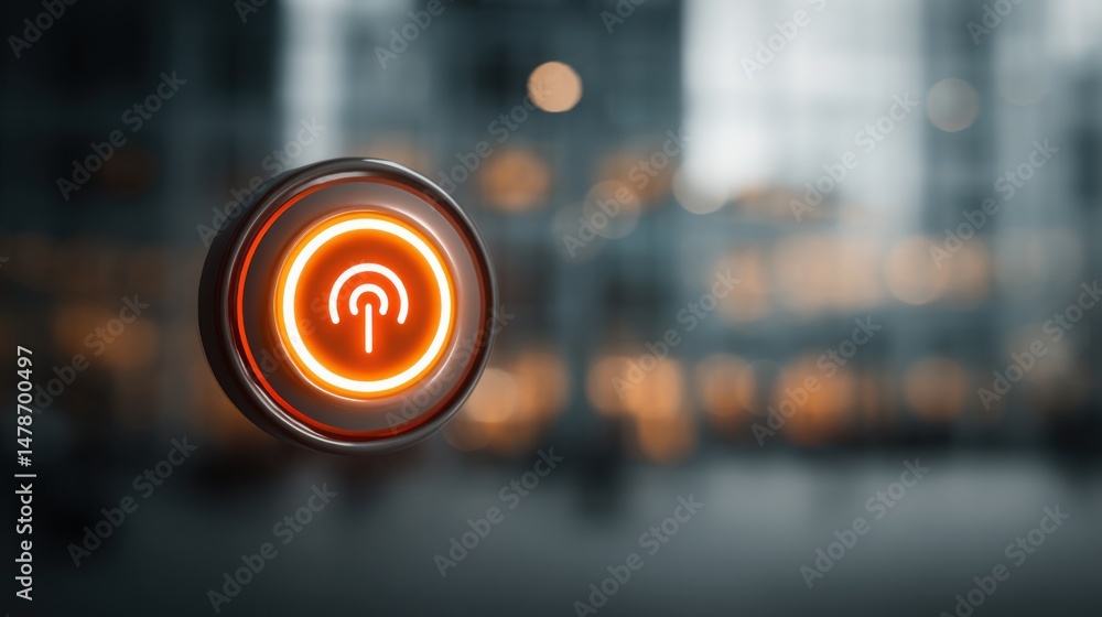 Poster button with light on it representing the concept of business echo flow and the reverberating action 