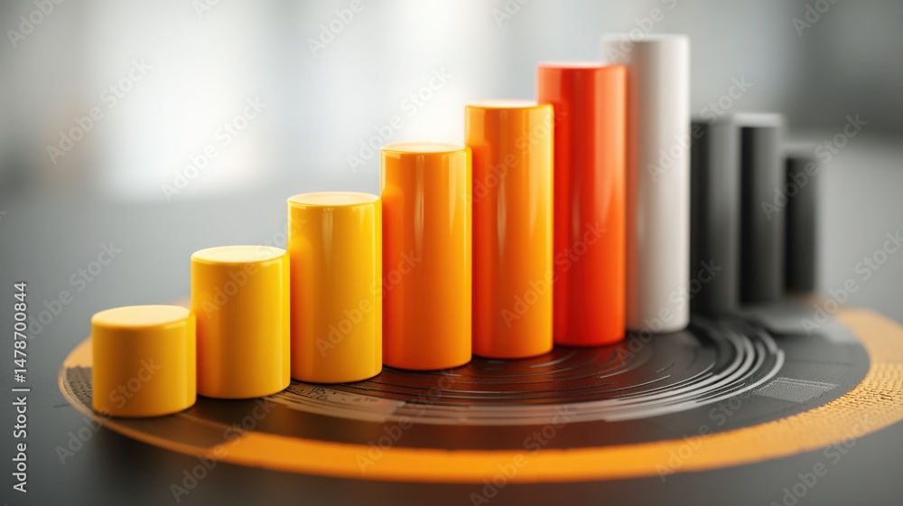 Poster collection of multi-colored cylinders stacked together representing business value indicators and pr