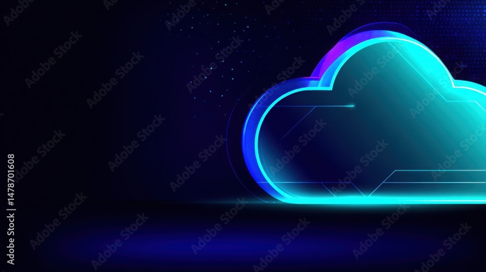 Poster cloud with blue glow signifying advanced business logic and decision-making processes in cloud-based