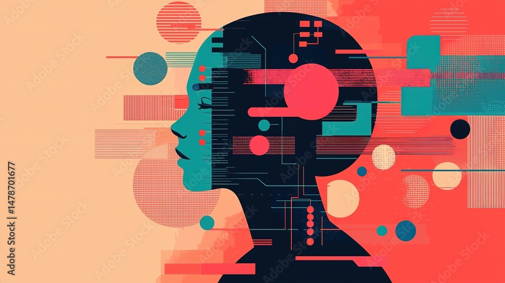Poster futuristic ai integration in digital art virtual space illustration abstract side view technology