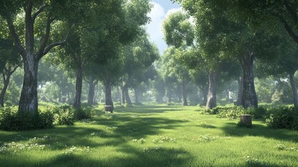 Obraz premium Sunlight through trees, a peaceful forest path.