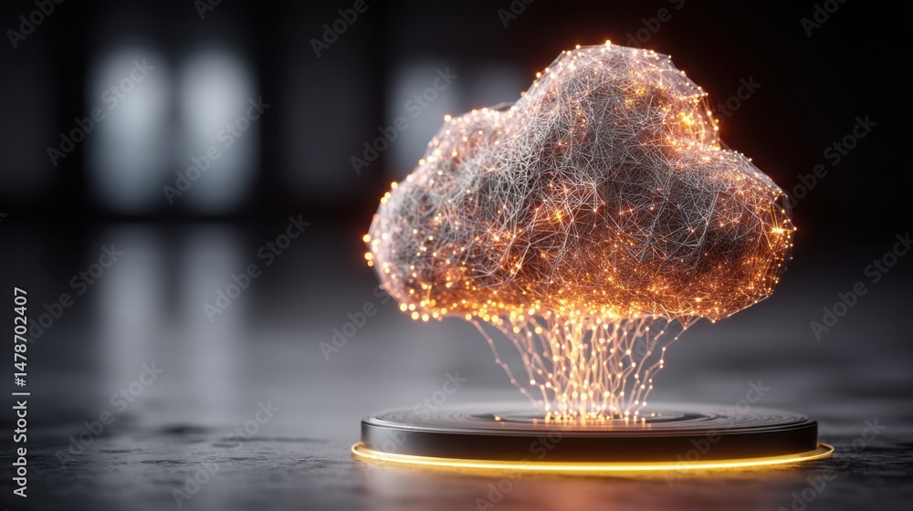 Poster ethereal glowing cloud representing digital innovation and technology in a modern conceptual setting