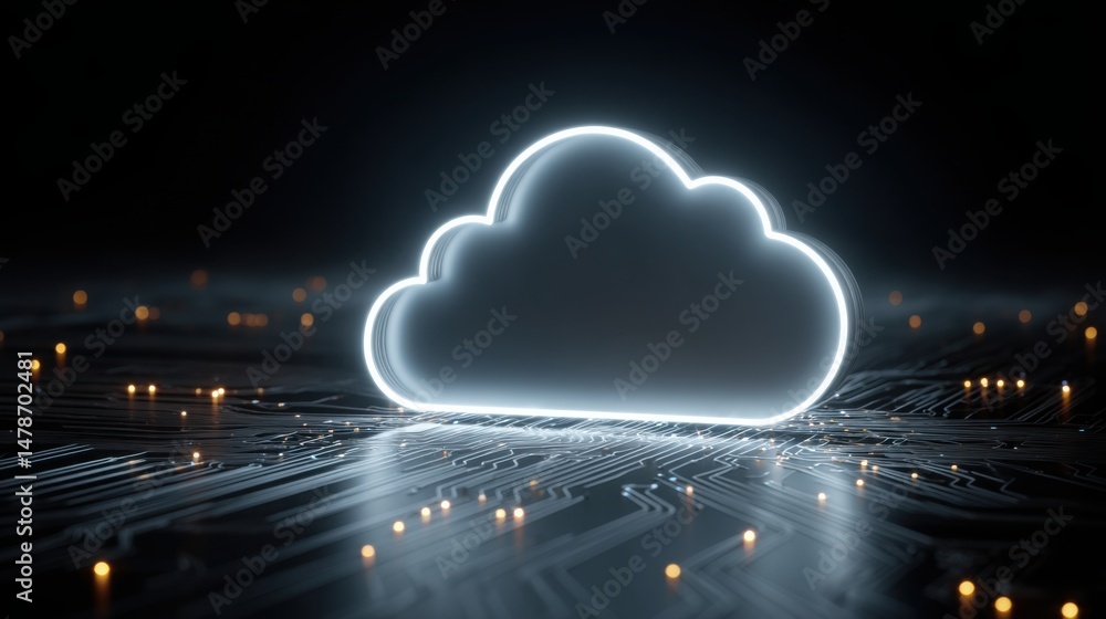 Poster cloud positioned on a circuit board illustrating the intersection of nature and technology in a mode